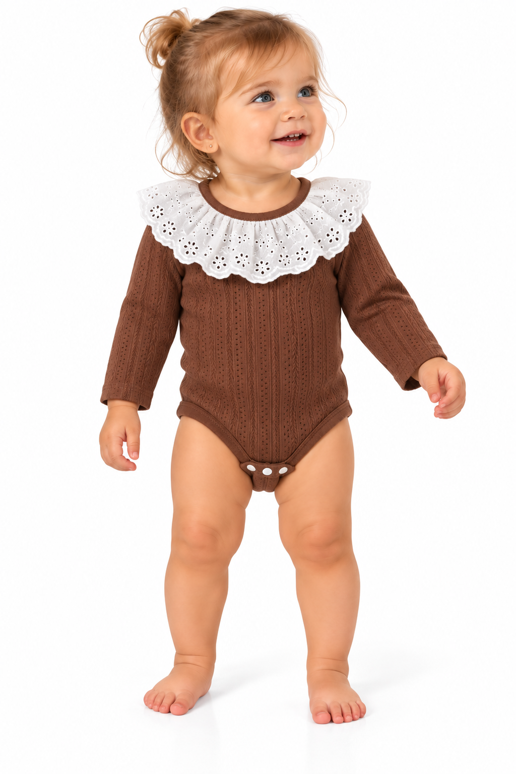 Body bambina Linea Marùi marrone con colletto bianco
