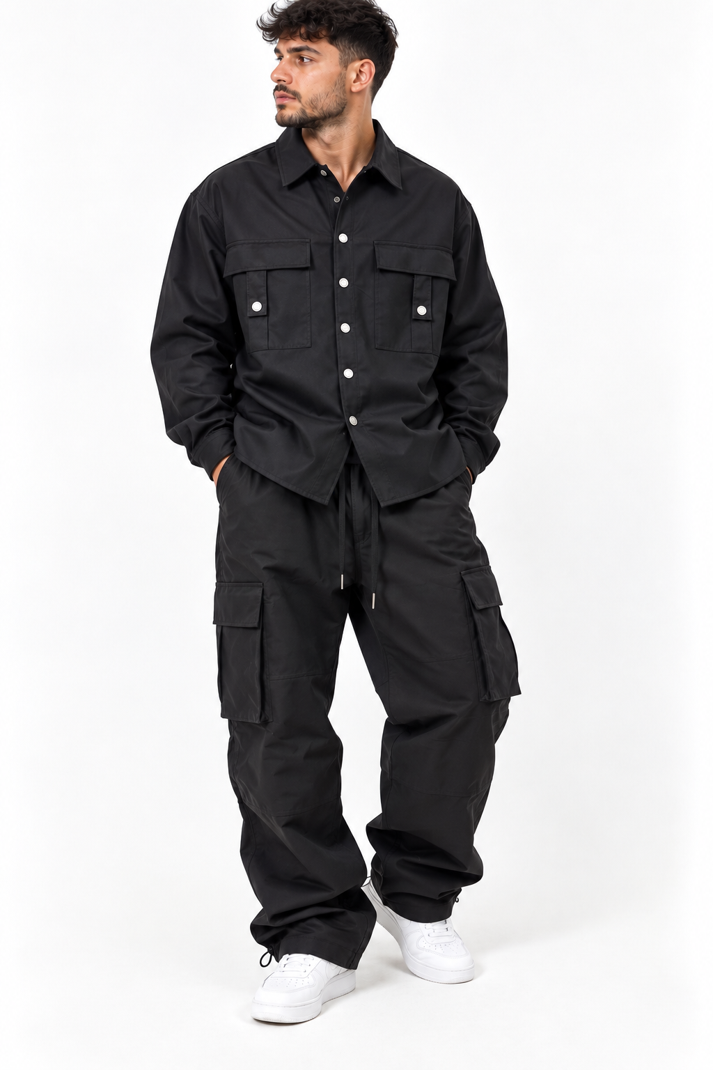 Completo uomo Good Save Me nero con camicia e pantalone cargo