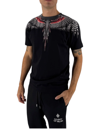 County of Milan – T-shirt uomo nera stampa piume