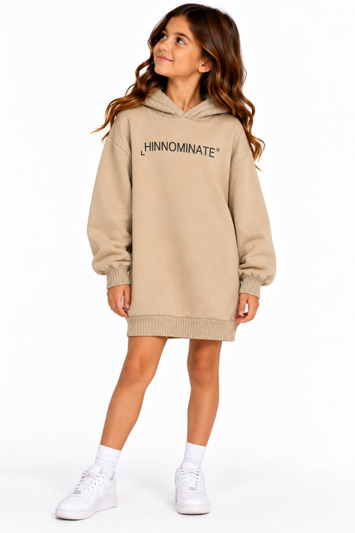 Abito felpa bambina Hinnominate beige con cappuccio