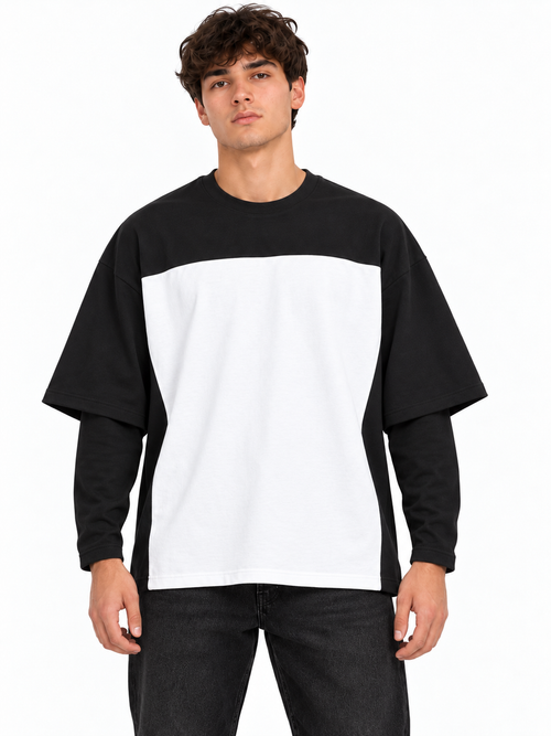 Long sleeve Archivio oversize Nero/bianco indossata