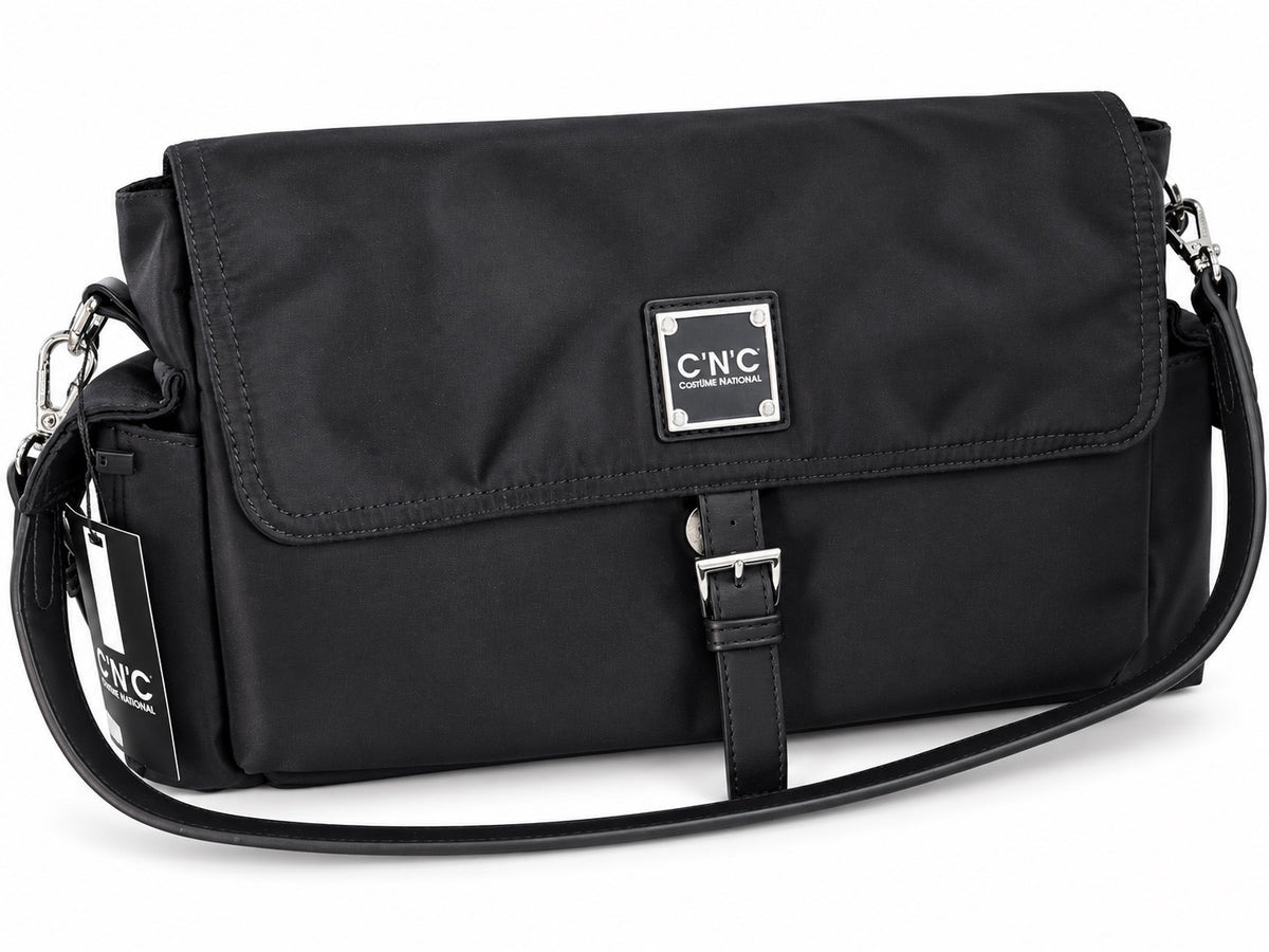 Borsa C.N.C nera con patta, fibbia e tracolla