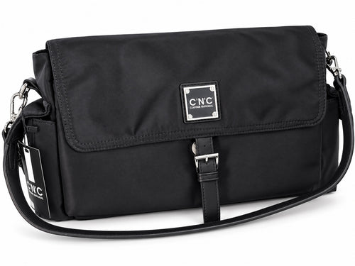 Borsa C.N.C nera con patta, fibbia e tracolla