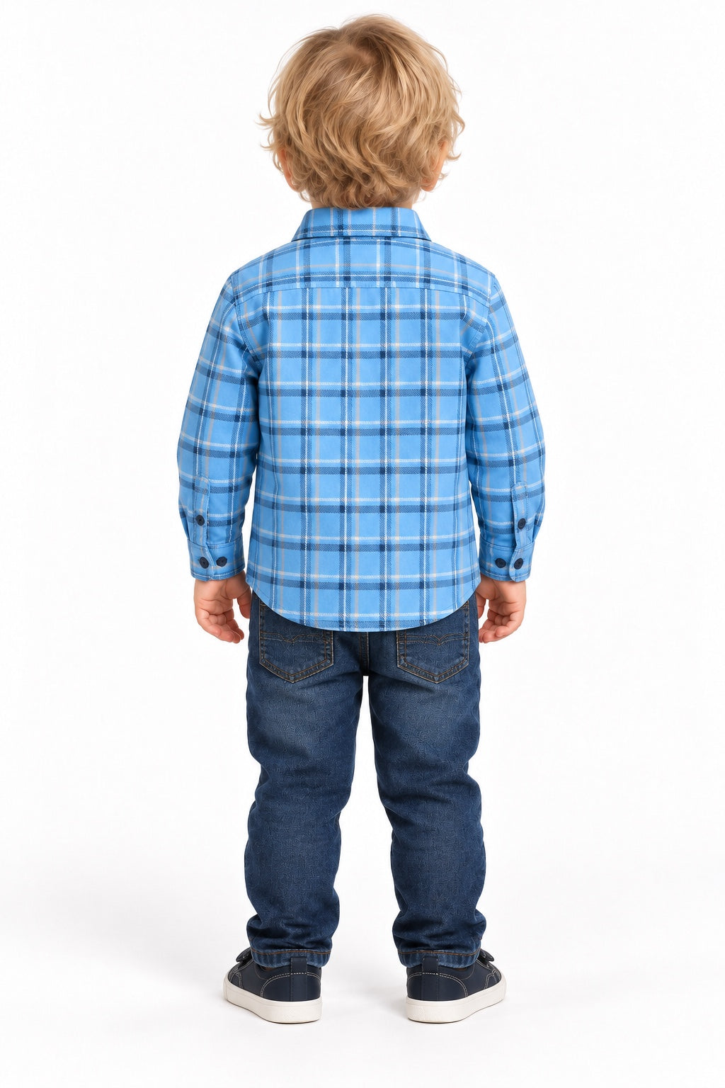 Camicia bambino azzurra a quadri - retro