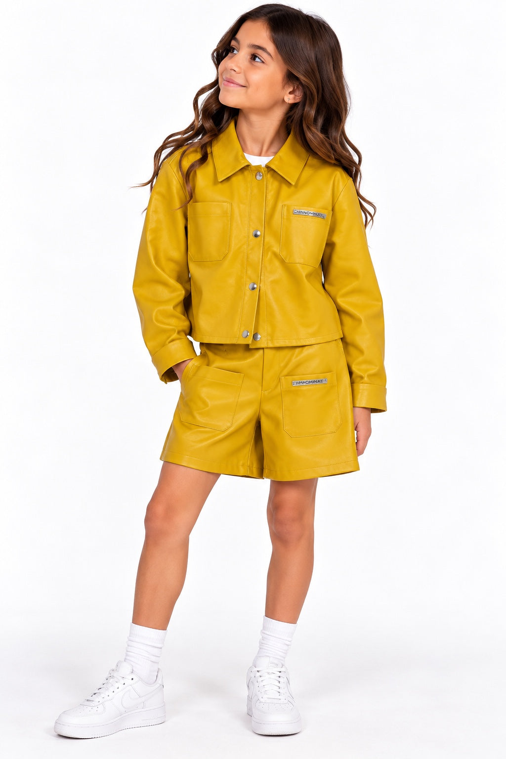 Completo bambina Hinnominate giallo senape con giacca e shorts