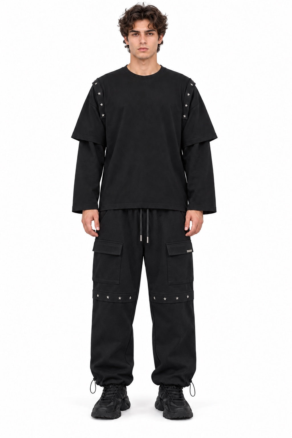 Completo nero con stelle e maglia long sleeve - fronte