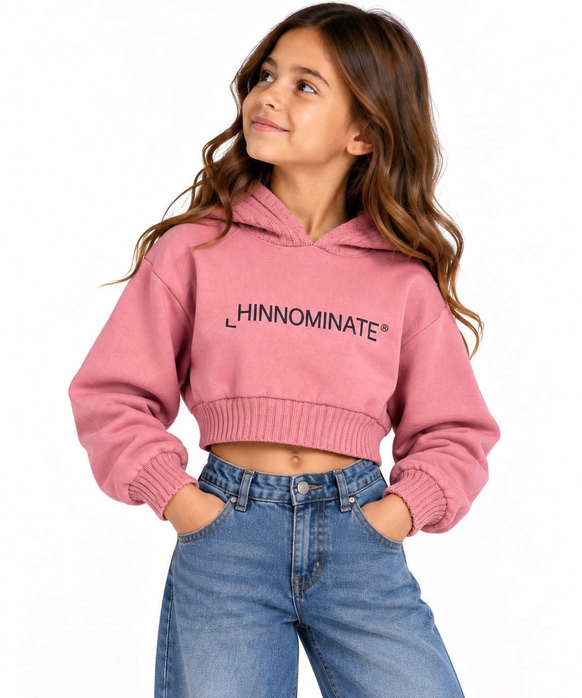 Felpa corta rosa Hinnominate bambina con cappuccio