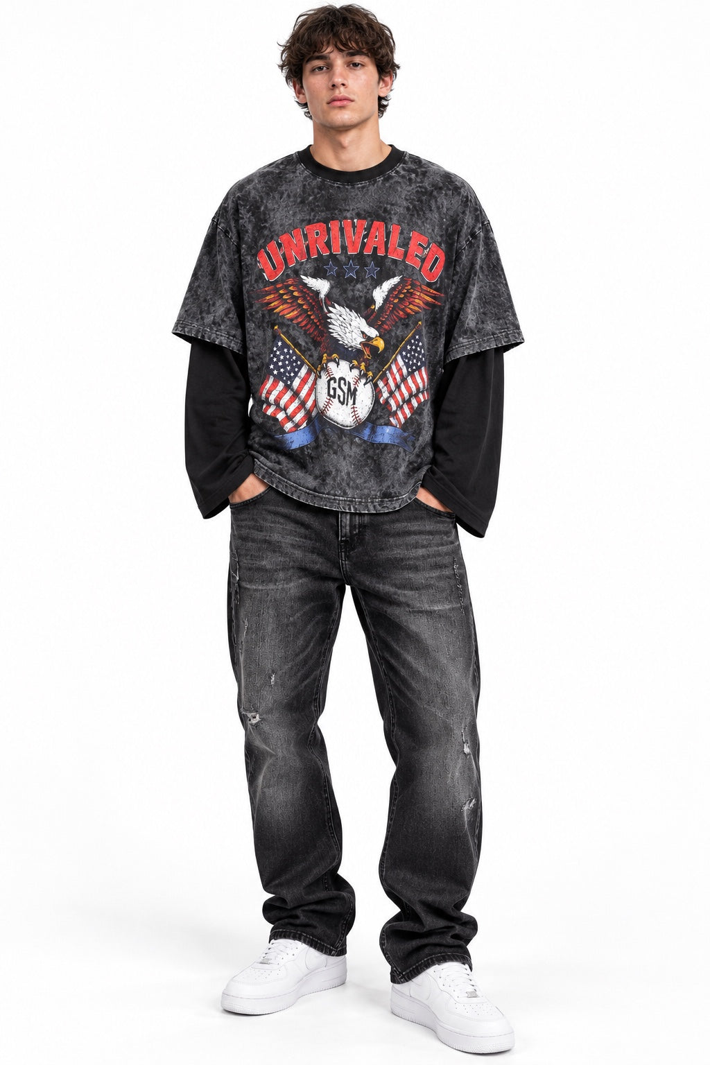 Long sleeve Good Save Me con stampa aquila - fronte