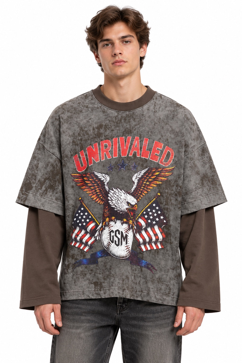 Long sleeve Good Save Me marrone con stampa aquila - fronte