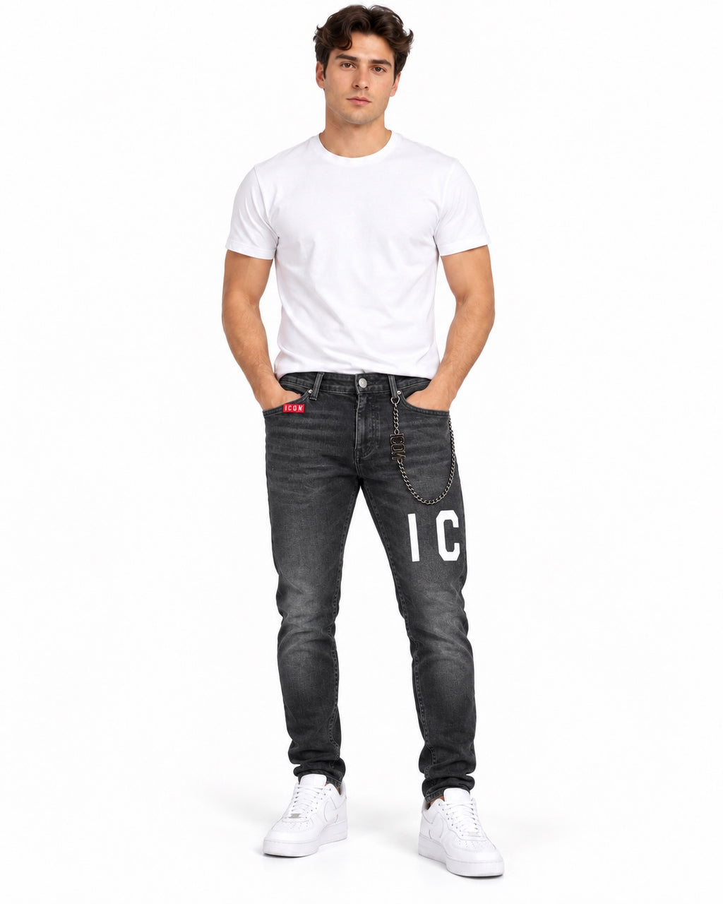 Jeans ICON neri con scritte - fronte