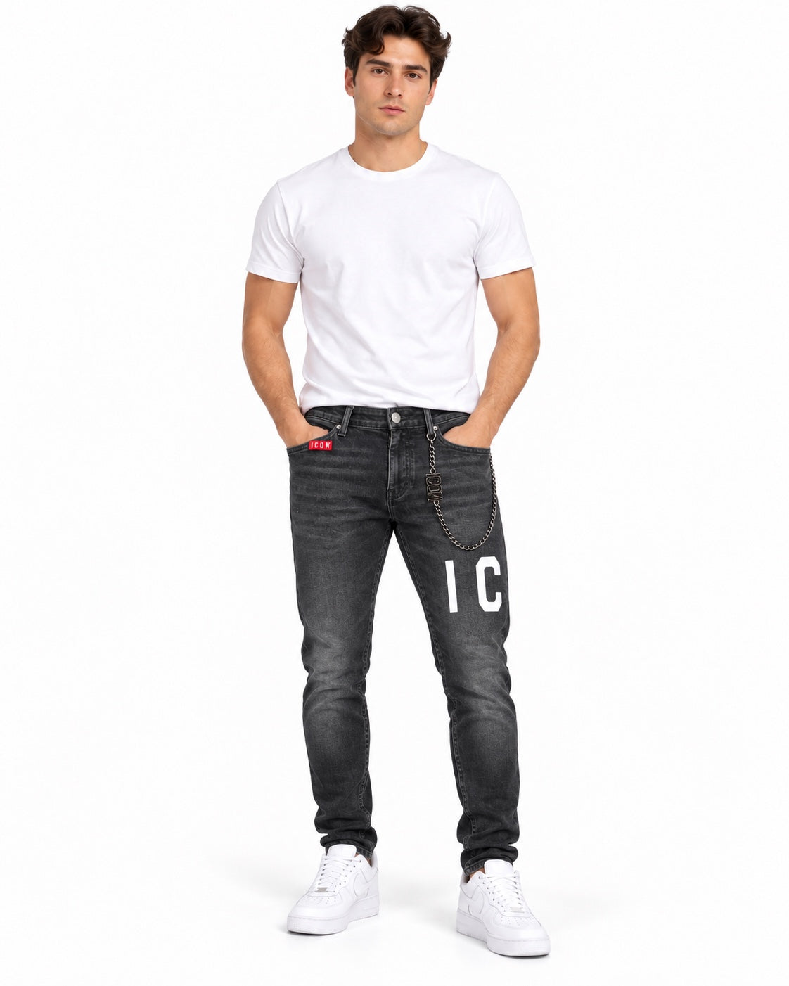Jeans ICON neri con scritte - fronte