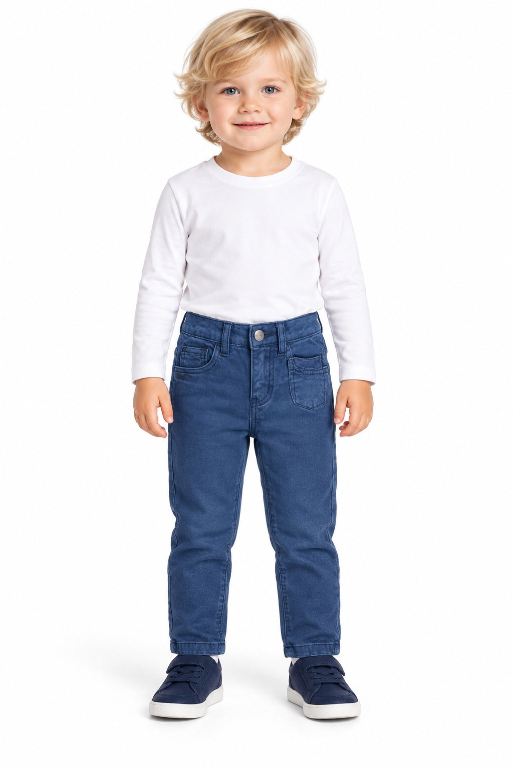 Jeans bambino blu con taschino applicato - fronte