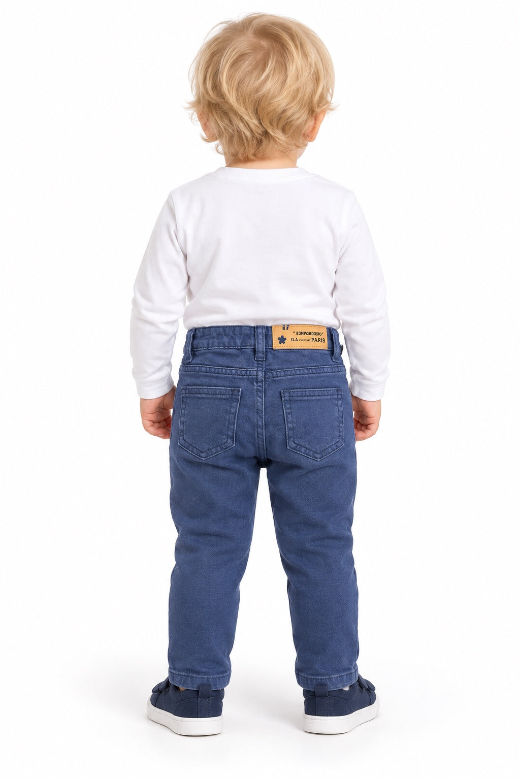 Jeans bambino blu con taschino applicato - retro
