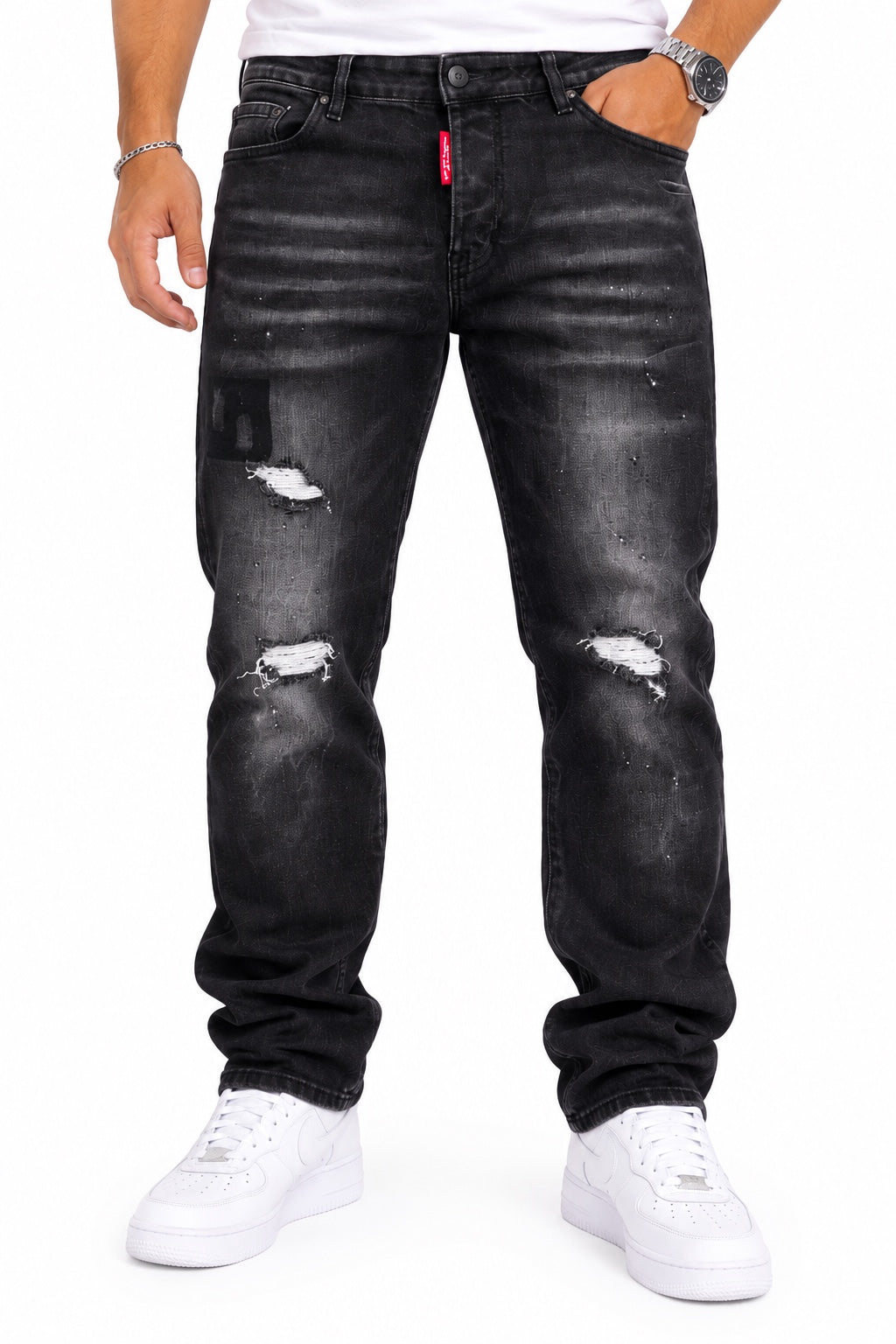 Jeans V.T.L nero slavato con strappi - fronte