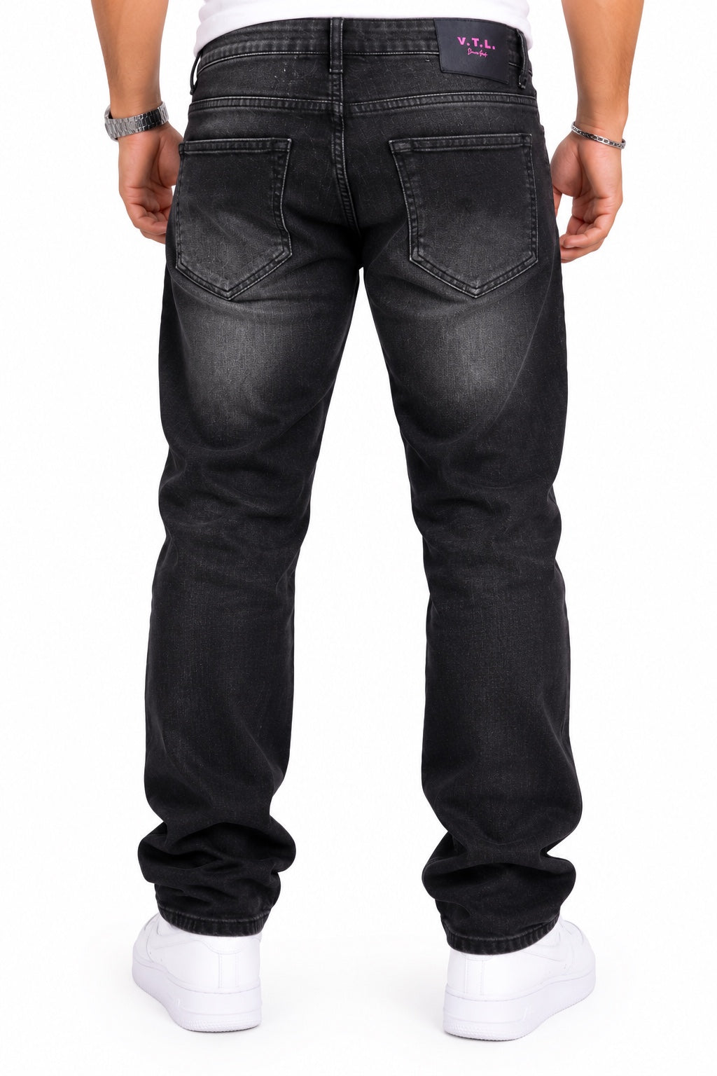 Jeans V.T.L nero slavato con strappi - retro