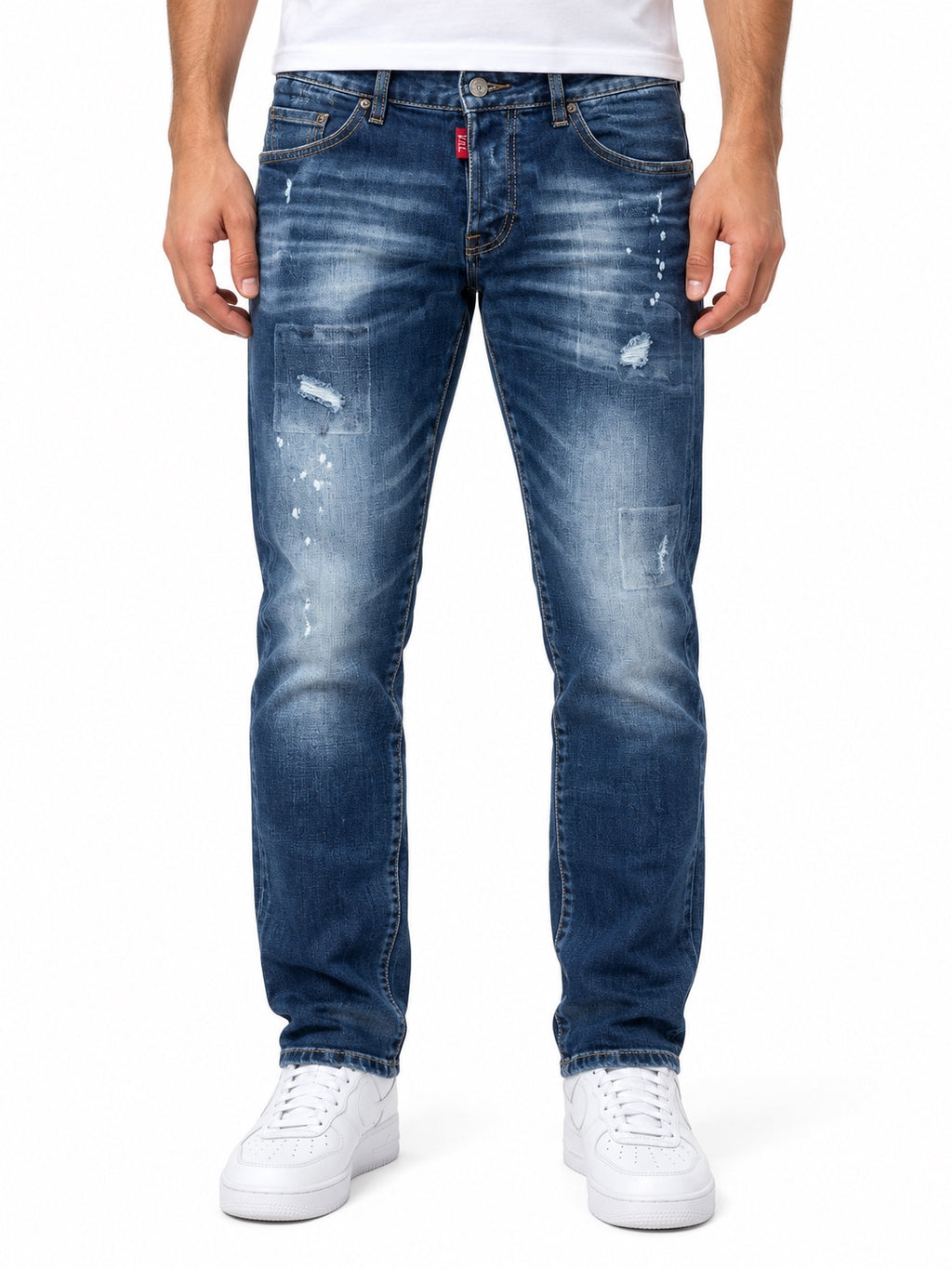 Jeans V.T.L skinny blu con logo giallo - fronte