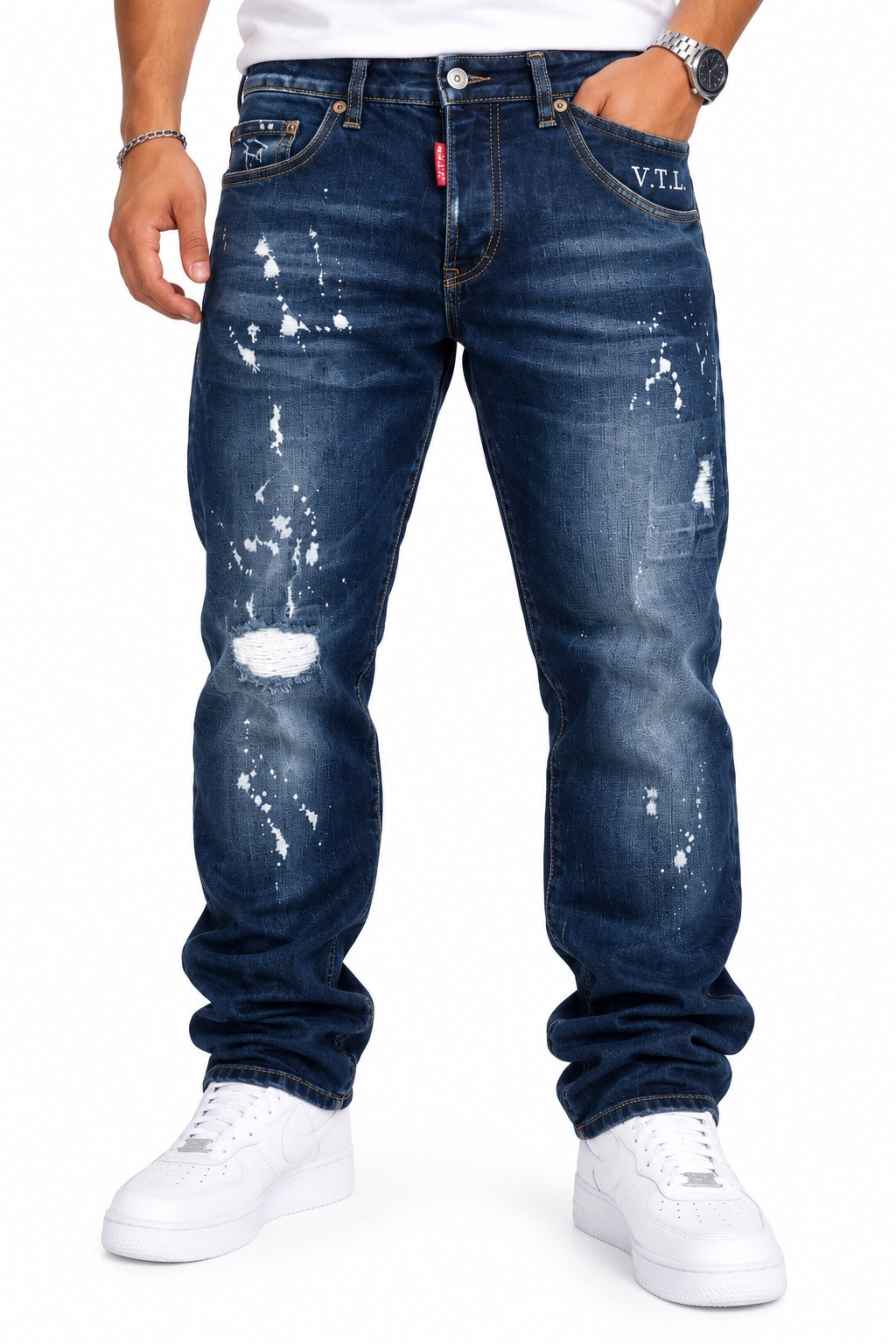 Jeans V.T.L skinny blu con schizzi bianchi - fronte