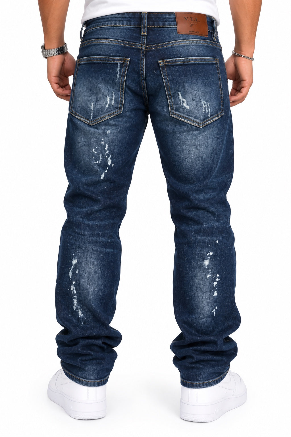 Jeans V.T.L skinny blu con schizzi bianchi - retro