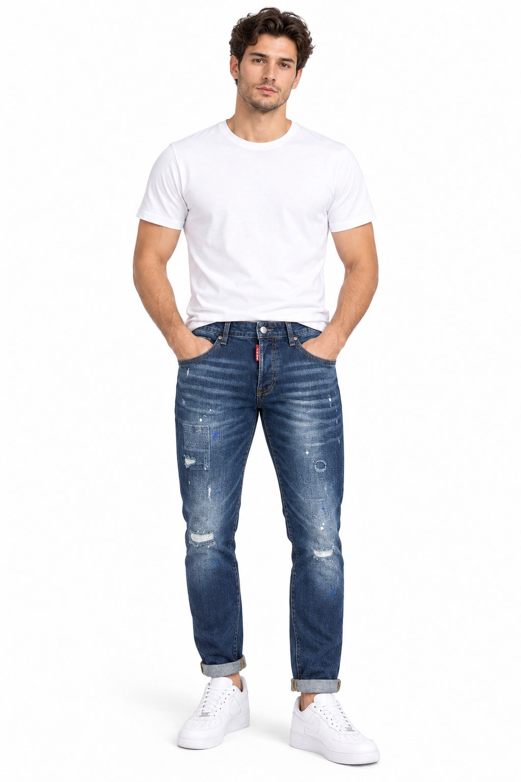 Jeans V.T.L blu con targhetta marrone - fronte