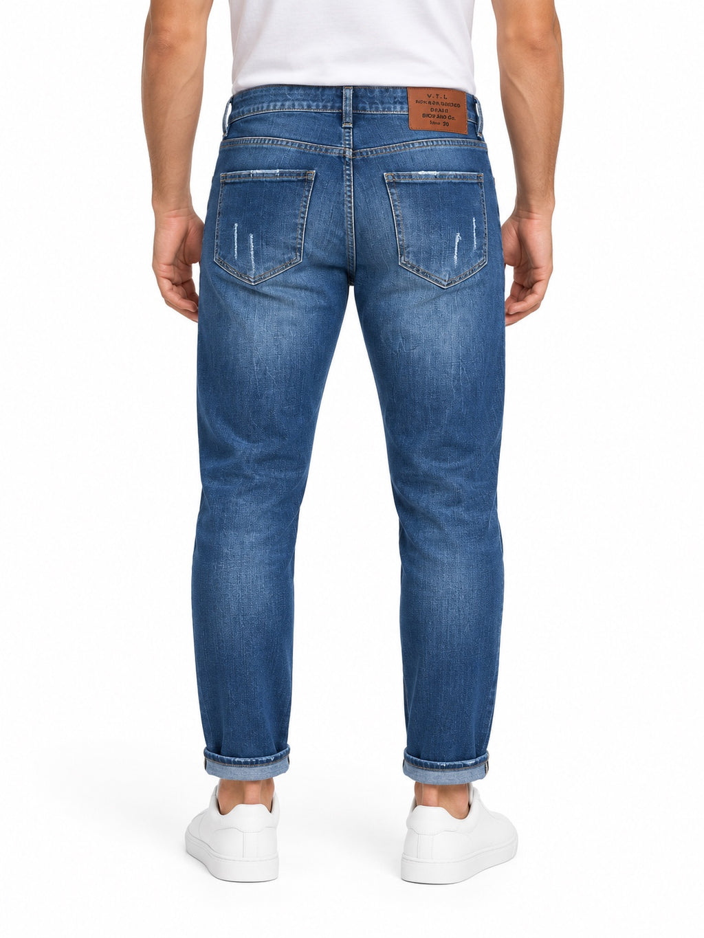 Jeans V.T.L blu con targhetta marrone - retro