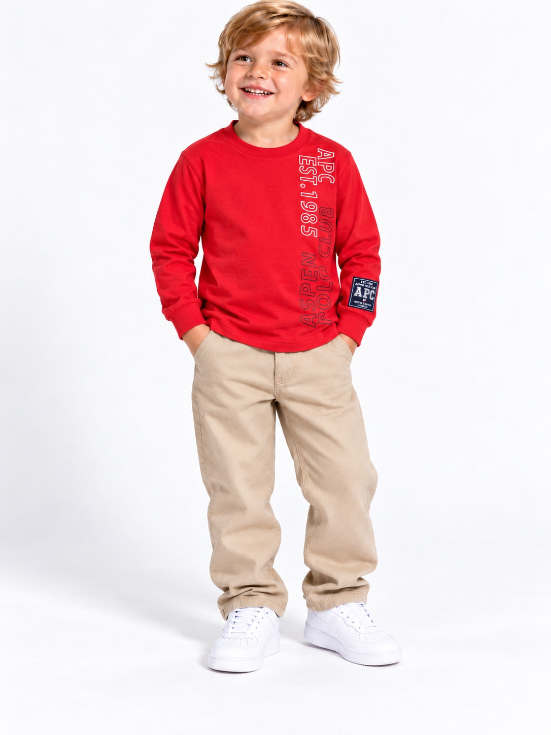 Maglia bambino Aspen Polo Club rossa indossata