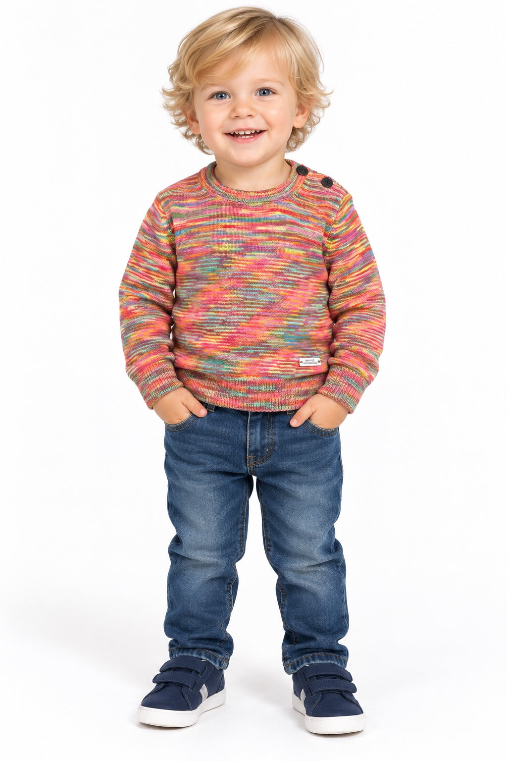 Maglioncino bambino multicolore con bottoni sulla spalla