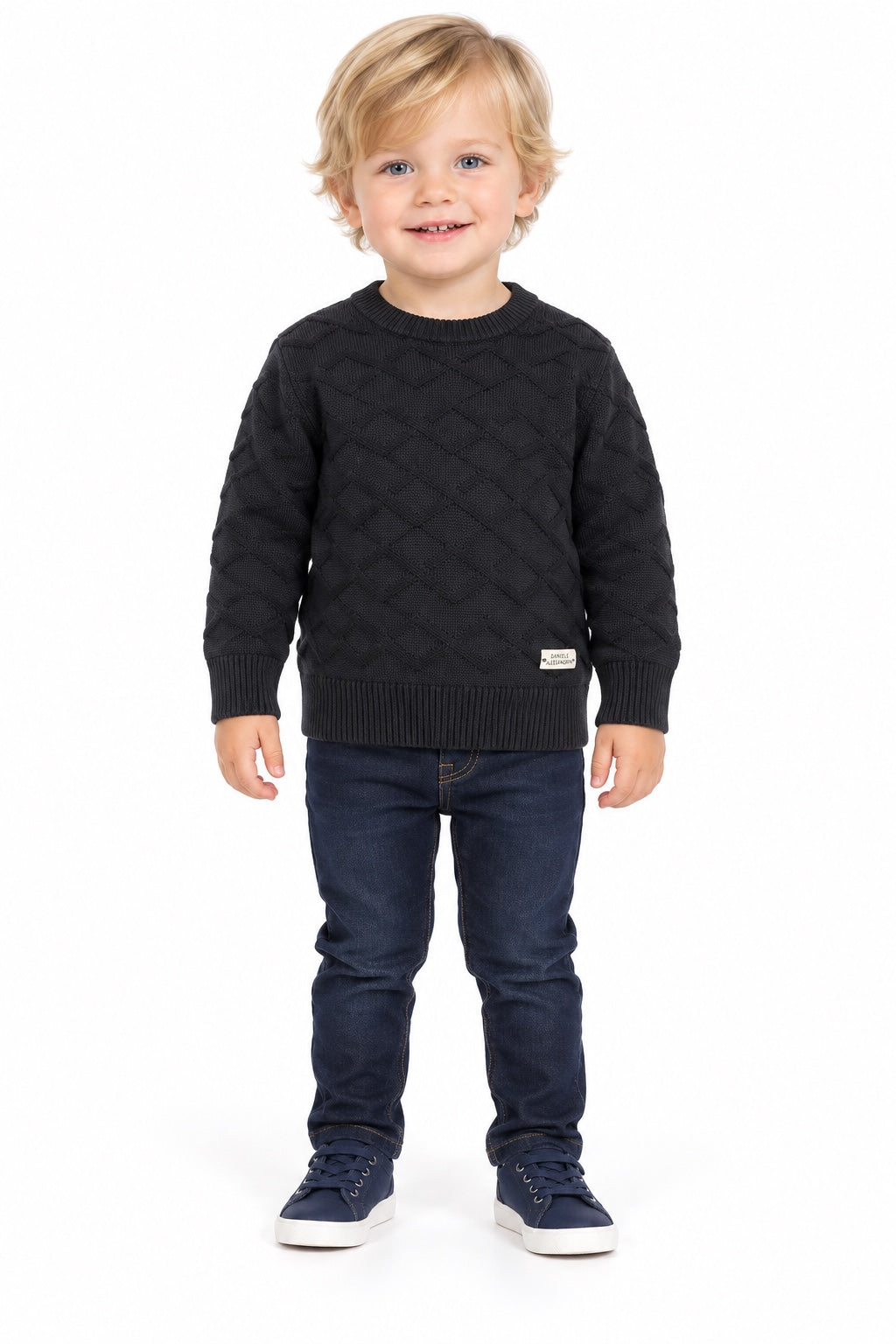 Maglione bambino Daniele Alessandrini nero a rombi