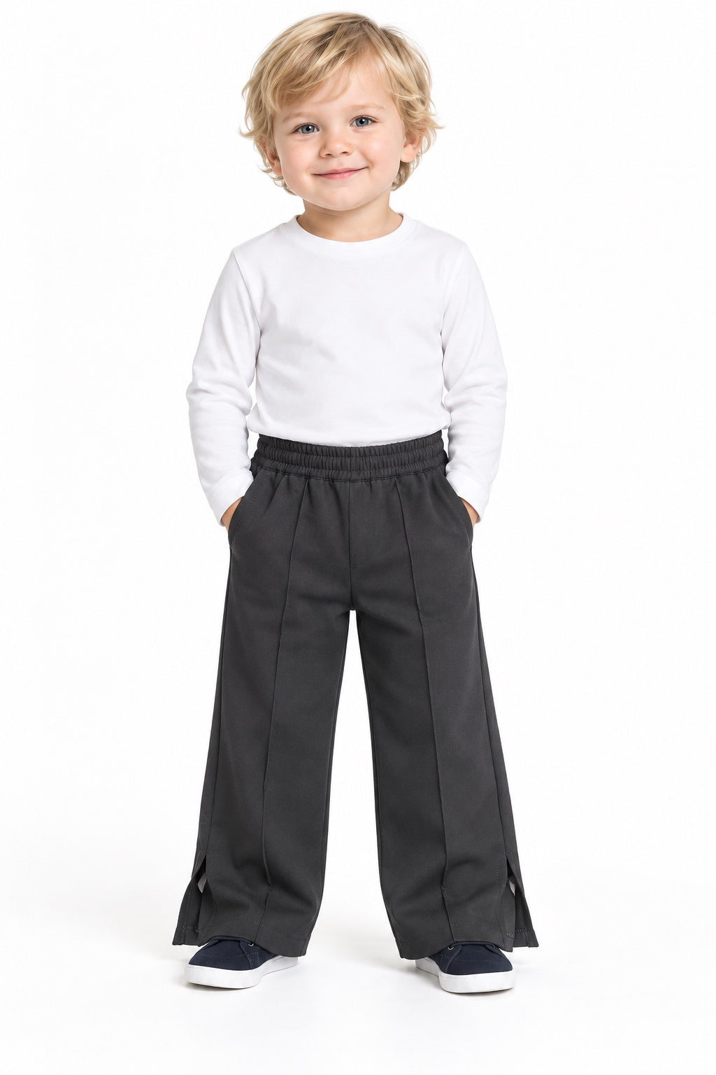 Pantaloni bambino Daniele Alessandrini antracite a gamba ampia - fronte