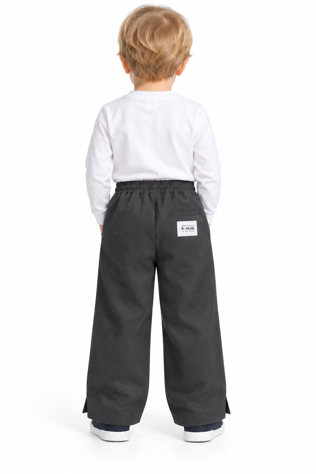 Pantaloni bambino Daniele Alessandrini antracite a gamba ampia - retro