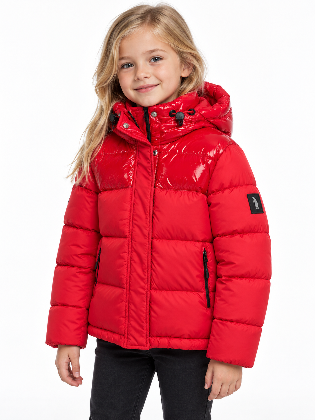 Giubbino Refrigue rosso bambina indossato