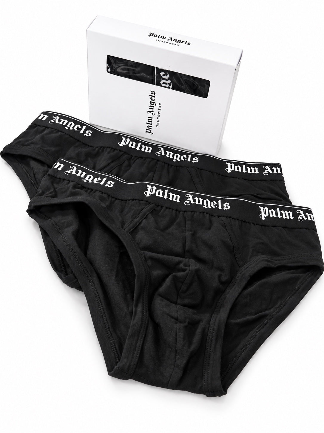 Slip uomo Palm Angels neri con logo bianco