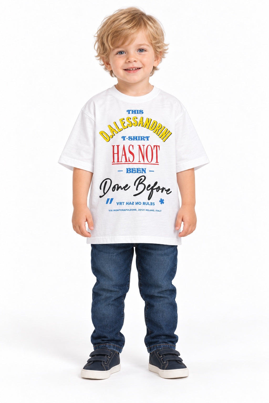 T-shirt bambino D. Alessandrini bianca con stampa multicolore