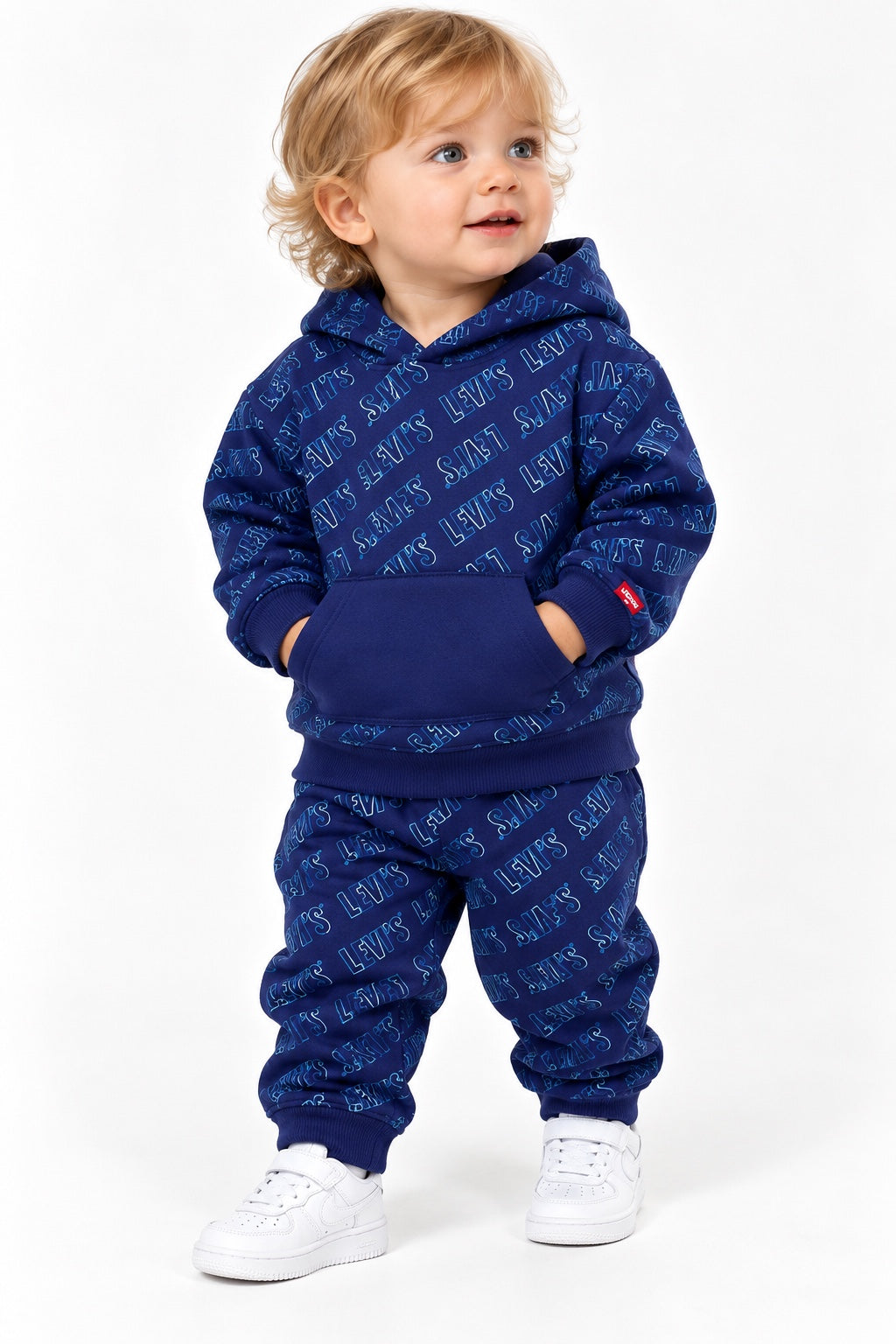 Tuta bambino Levi’s blu con cappuccio e stampa logo all over