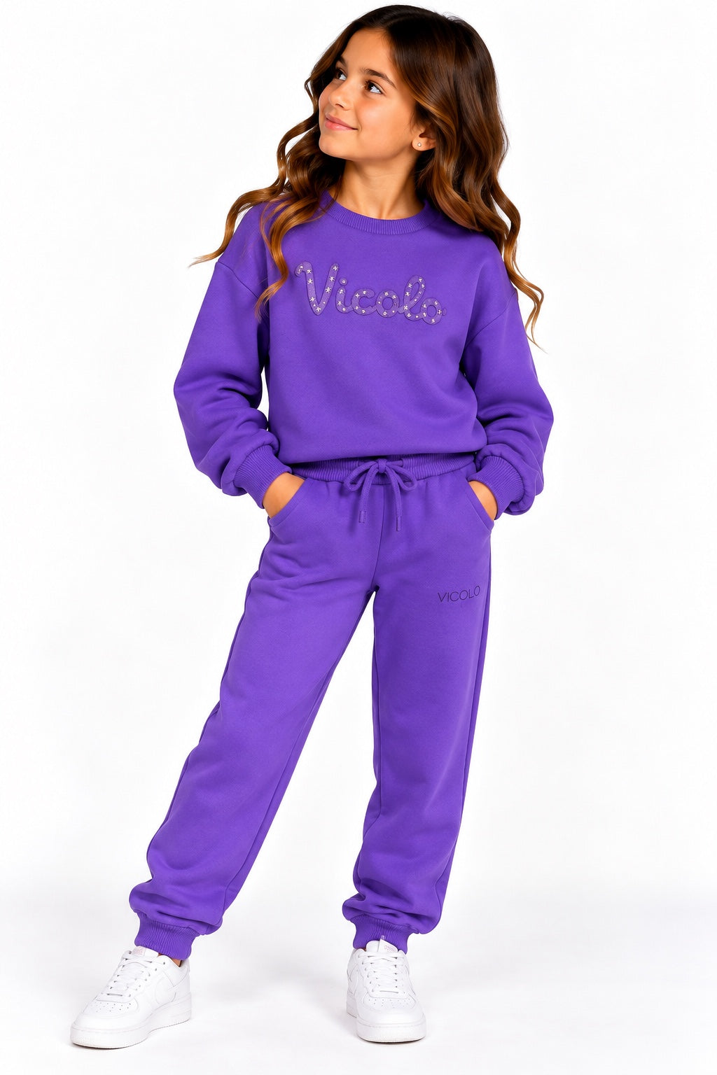 Tuta completa bambina Vicolo viola con felpa girocollo e pantalone