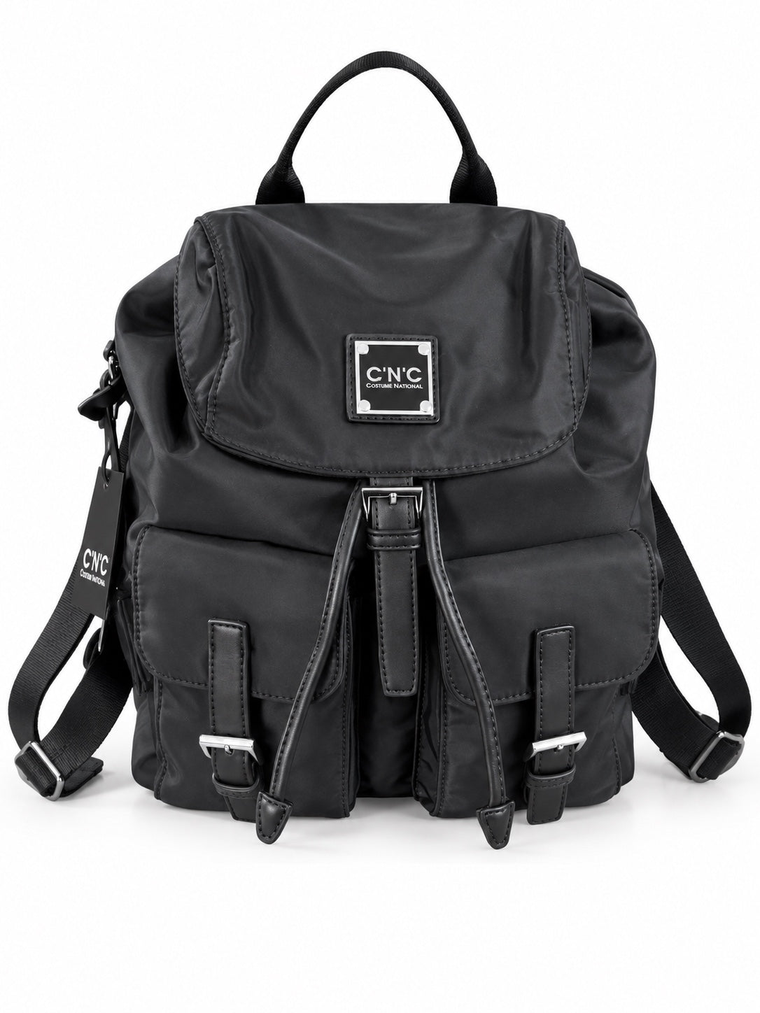 Zaino C.N.C nero con tasche frontali e fibbie